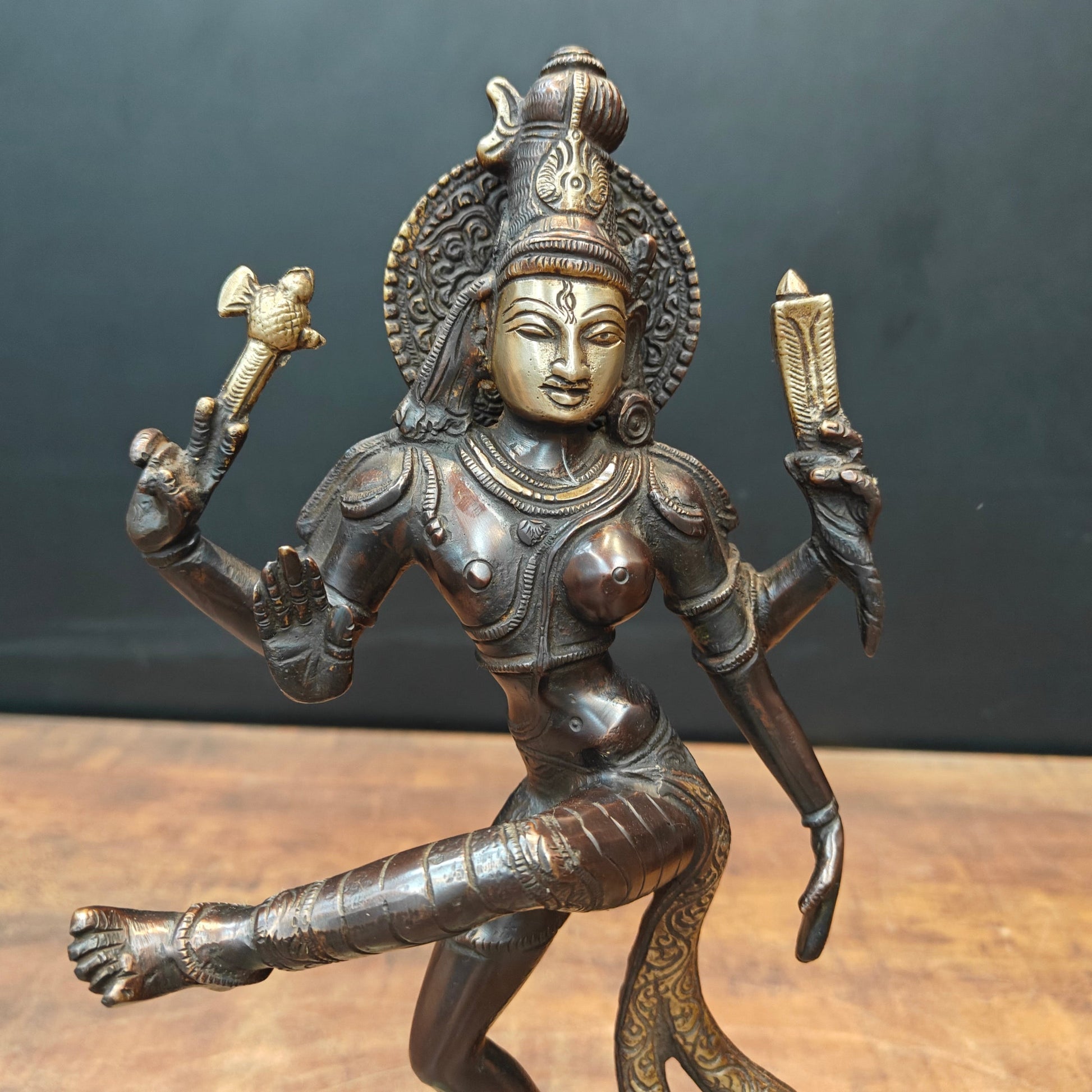 Brass Dancing Shiva Ardhnaresvar Idol Antique Finish For Home Décor 13 Inch - Image 2