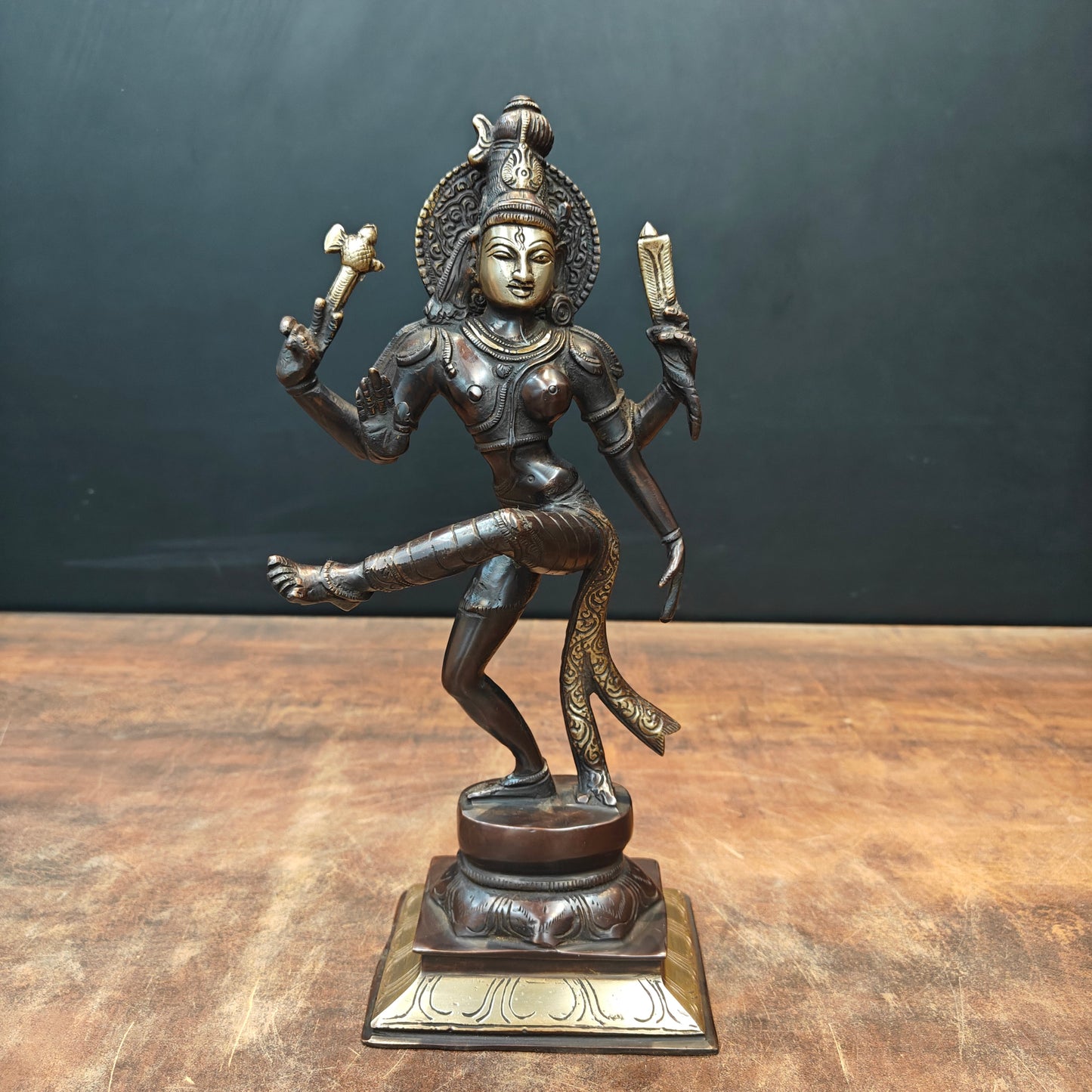 Brass Dancing Shiva Ardhnaresvar Idol Antique Finish For Home Décor 13 Inch