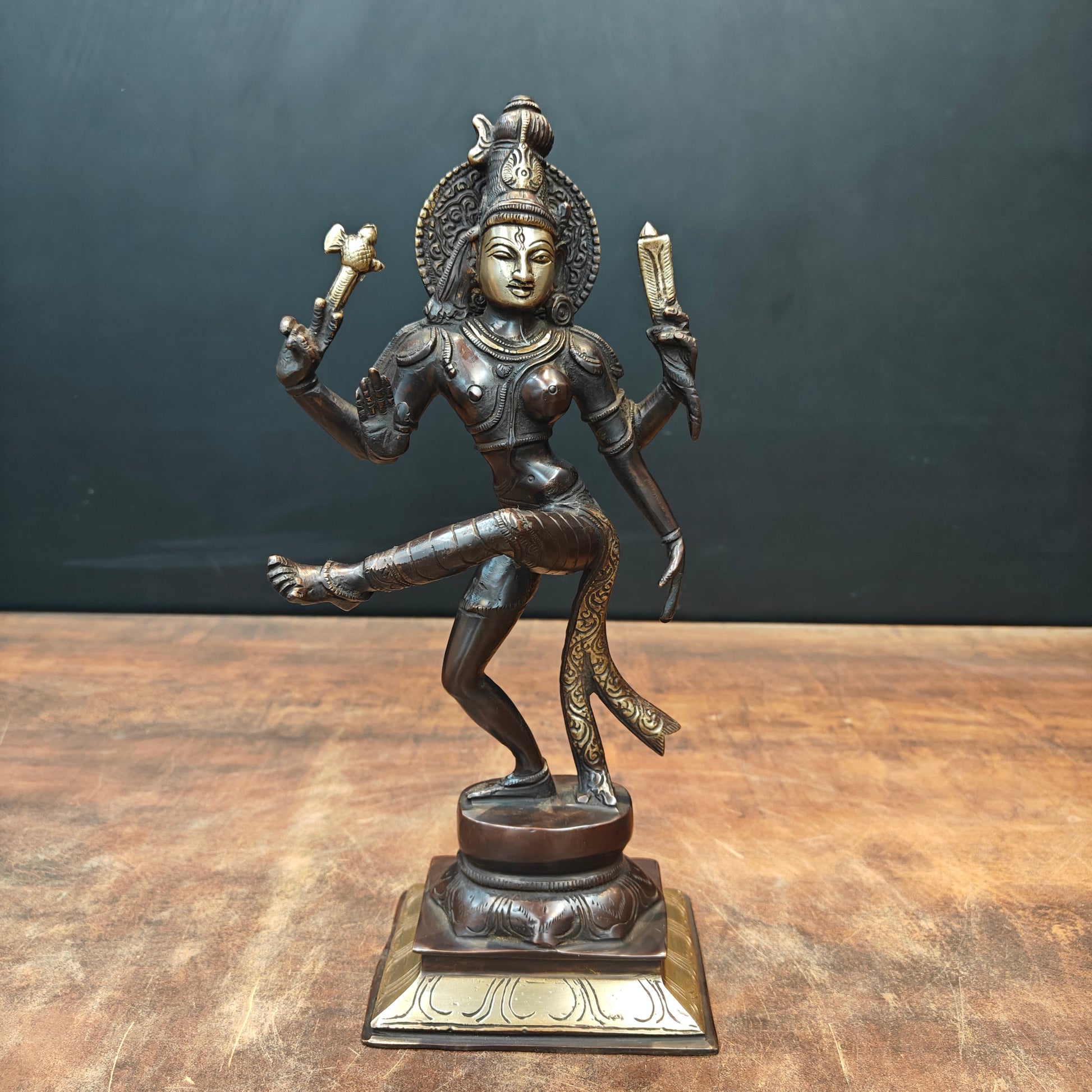 Brass Dancing Shiva Ardhnaresvar Idol Antique Finish For Home Décor 13 Inch - Image 4