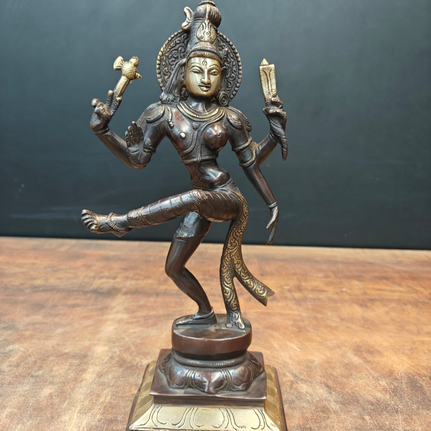 Brass Dancing Shiva Ardhnaresvar Idol Antique Finish For Home Décor 13 Inch