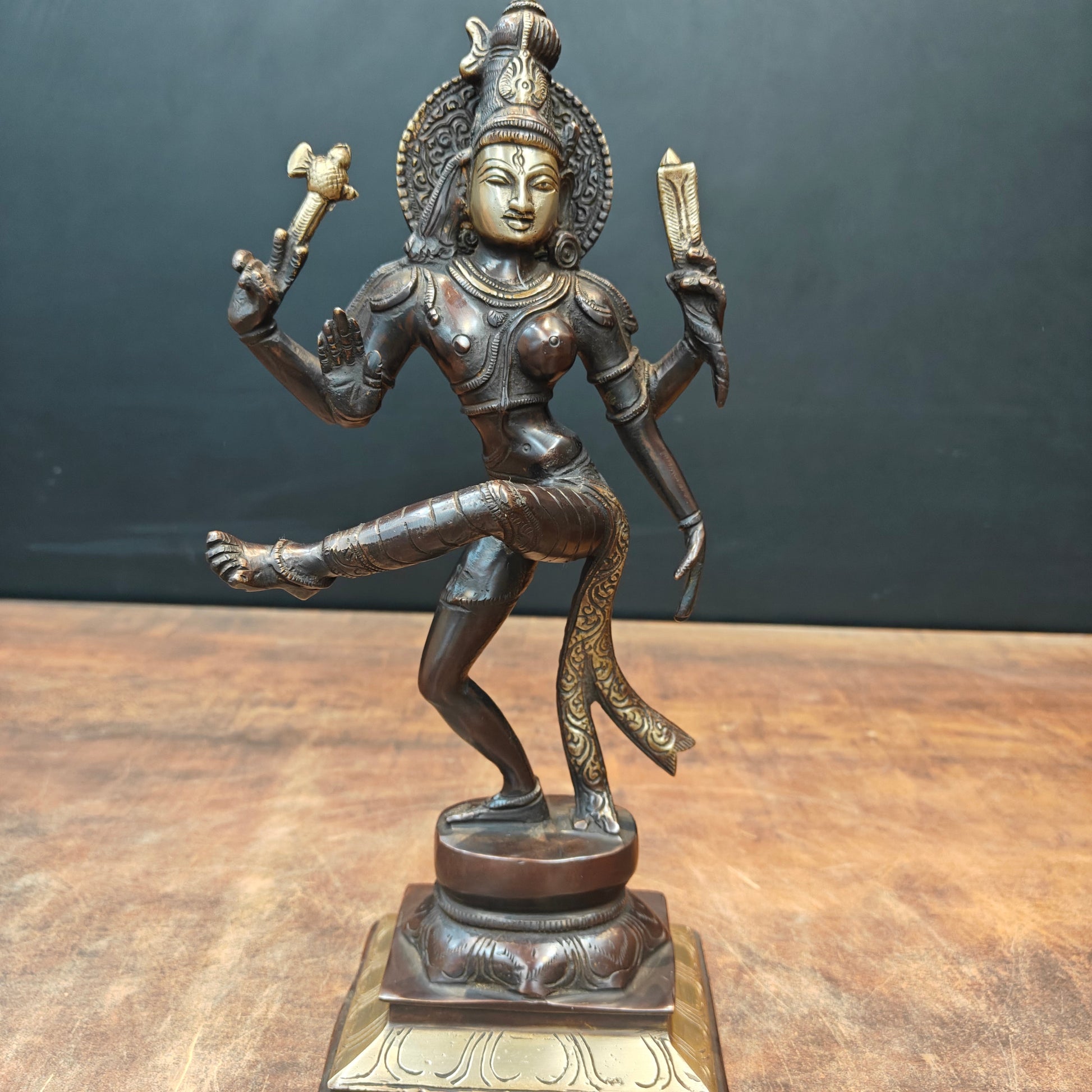 Brass Dancing Shiva Ardhnaresvar Idol Antique Finish For Home Décor 13 Inch - Image 6
