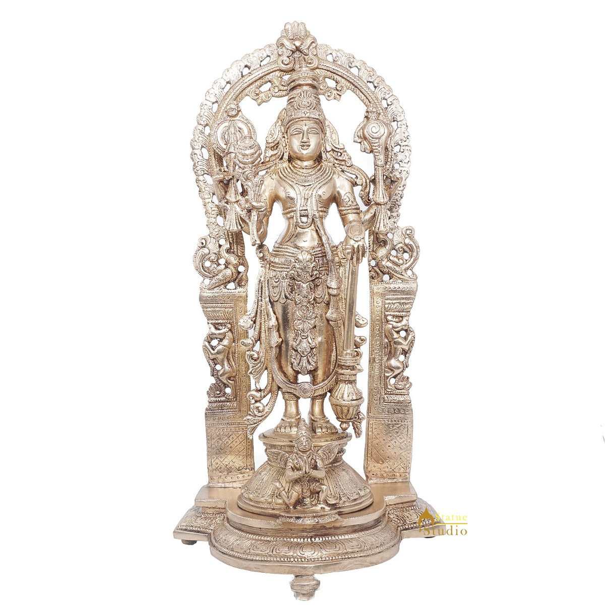Brass Antique Lord Vishnu Large Idol For Pooja Home Temple Décor Statue 16" - Image 3