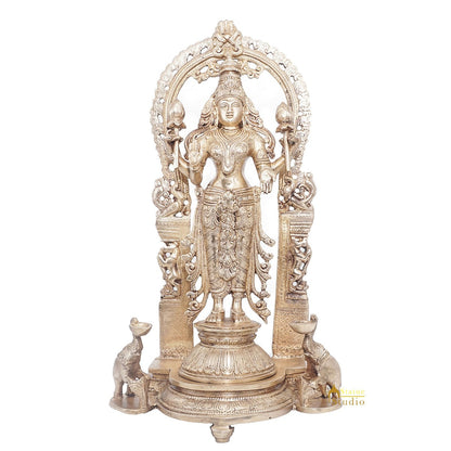 Brass Antique Goddess Lakshmi Large Idol For Pooja Home Temple Décor Statue 16" by vendor-unknown - Hindu Gods (View 3)