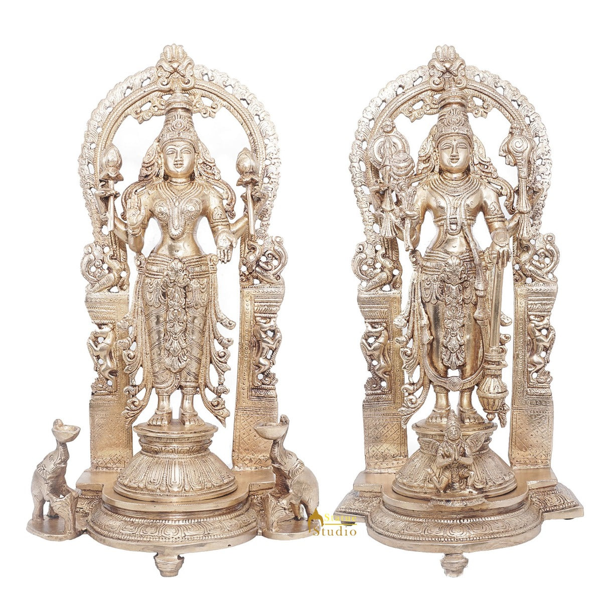 Brass Antique Vishnu Lakshmi Large Idol For Pooja Home Temple Décor Statue 16" - Image 3