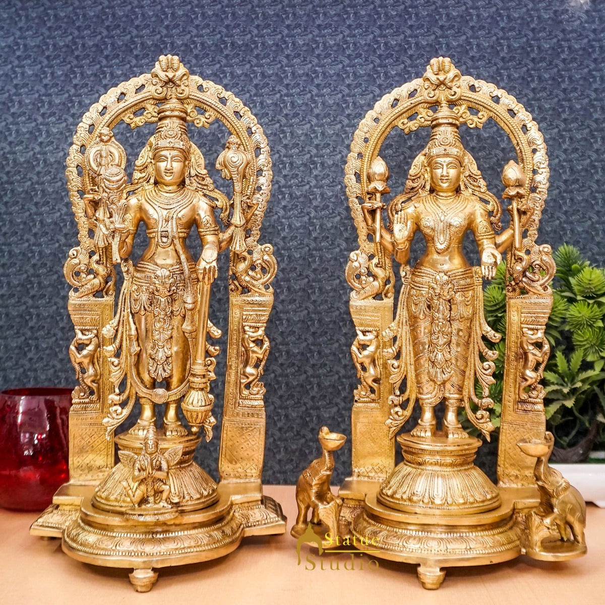 Brass Antique Vishnu Lakshmi Large Idol For Pooja Home Temple Décor Statue 16" - Eco-friendly - Sama Homes