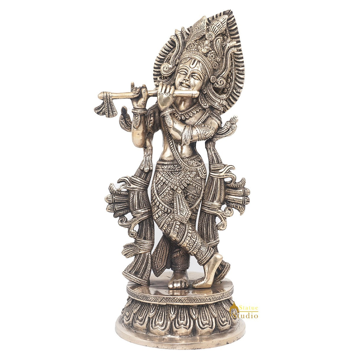 Brass Antique Lord Krishna Idol Fine Showpiece For Home Pooja Décor Gift 13" - Image 3