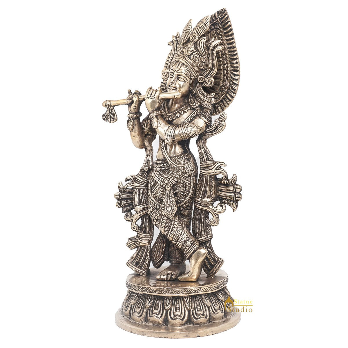 Brass Antique Lord Krishna Idol Fine Showpiece For Home Pooja Décor Gift 13"