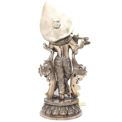 Brass Antique Lord Krishna Idol Fine Showpiece For Home Pooja Décor Gift 13" by vendor-unknown - Hindu Gods (View 6)