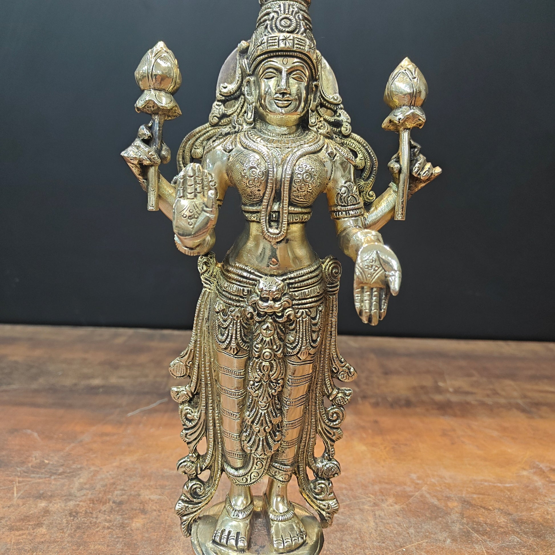 Brass Goddess Lakshmi Idol For Home Temple Décor 12 Inch - Image 4