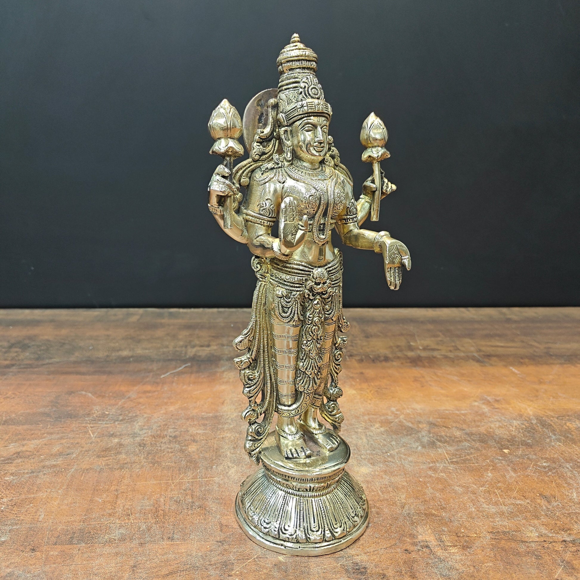 Brass Goddess Lakshmi Idol For Home Temple Décor 12 Inch - Image 5