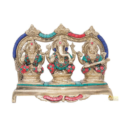 Brass Laxmi Ganesha Saraswati Idol For Home Pooja Décor Gift Statue 7" by vendor-unknown - Hindu Gods (View 3)