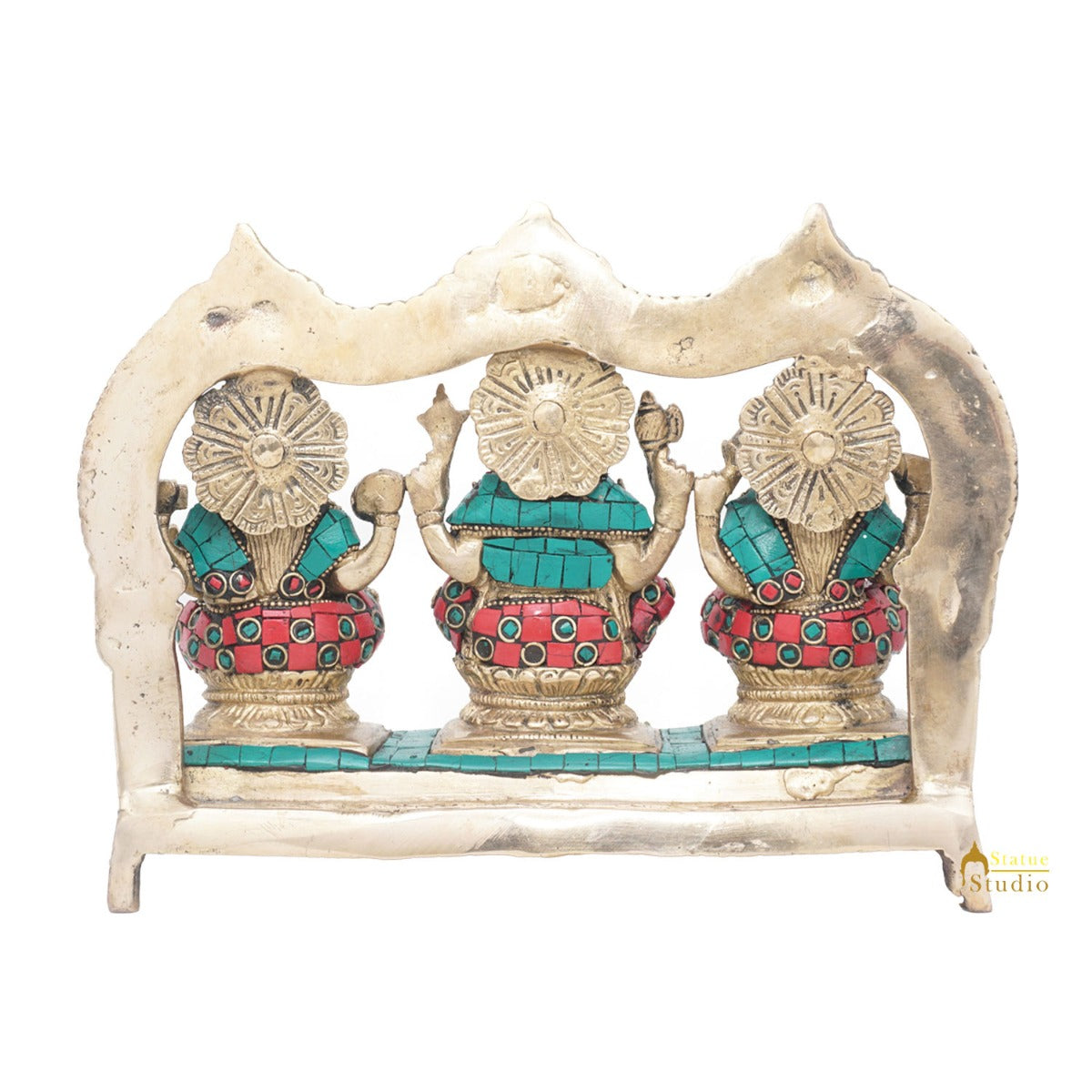 Brass Laxmi Ganesha Saraswati Idol For Home Pooja Décor Gift Statue 7" - Image 6