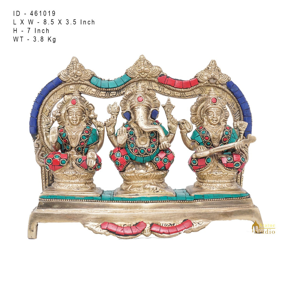 Brass Laxmi Ganesha Saraswati Idol For Home Pooja Décor Gift Statue 7" - Image 7