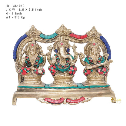 Brass Laxmi Ganesha Saraswati Idol For Home Pooja Décor Gift Statue 7" by vendor-unknown - Hindu Gods (View 7)
