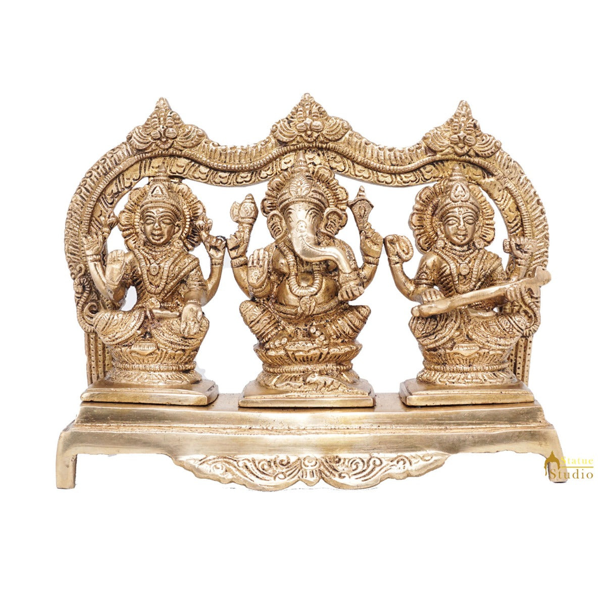 Brass Laxmi Ganesha Saraswati Idol For Home Pooja Décor Gift Statue 7"