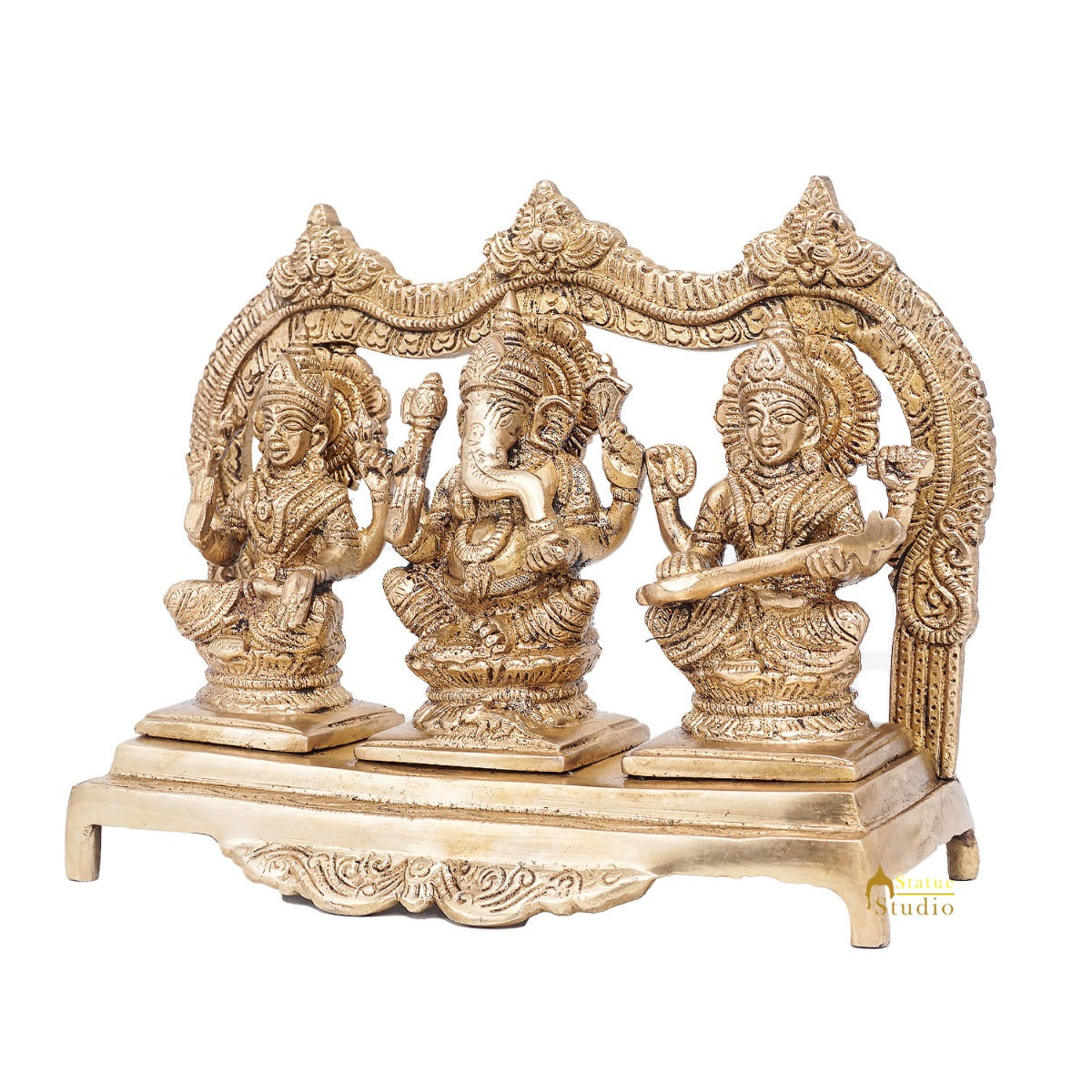 Brass Laxmi Ganesha Saraswati Idol For Home Pooja Décor Gift Statue 7"