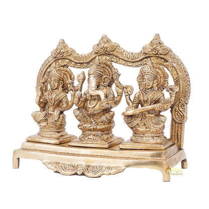Brass Laxmi Ganesha Saraswati Idol For Home Pooja Décor Gift Statue 7" by vendor-unknown - Hindu Gods (View 4)