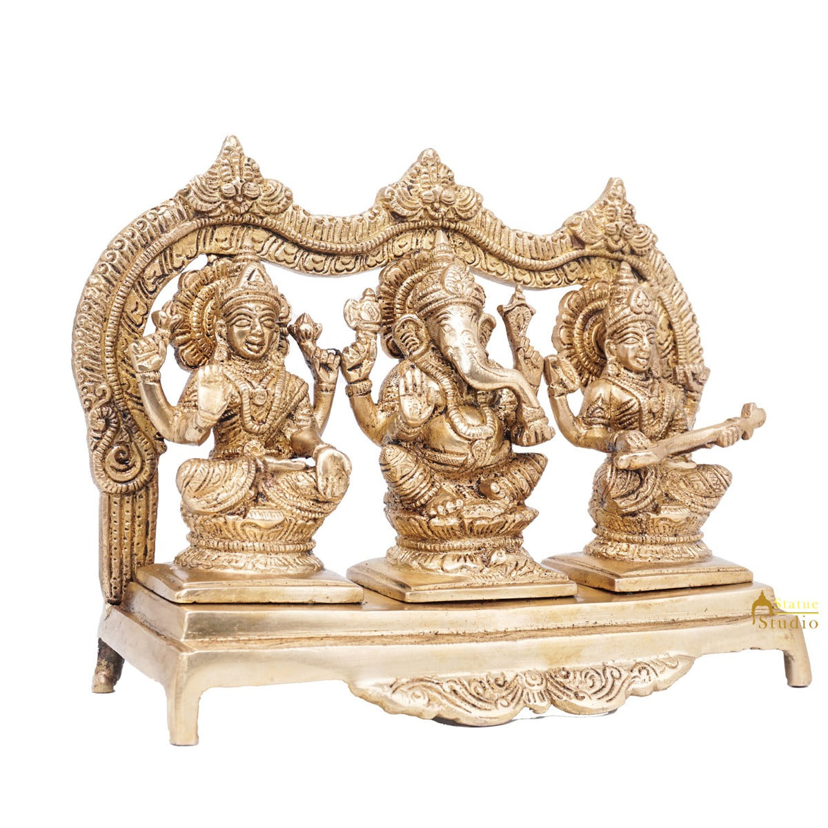 Brass Laxmi Ganesha Saraswati Idol For Home Pooja Décor Gift Statue 7" - Image 5