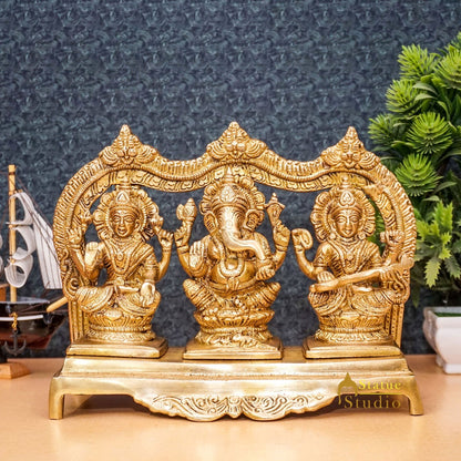 Brass Laxmi Ganesha Saraswati Idol For Home Pooja Décor Gift Statue 7" by vendor-unknown - Hindu Gods