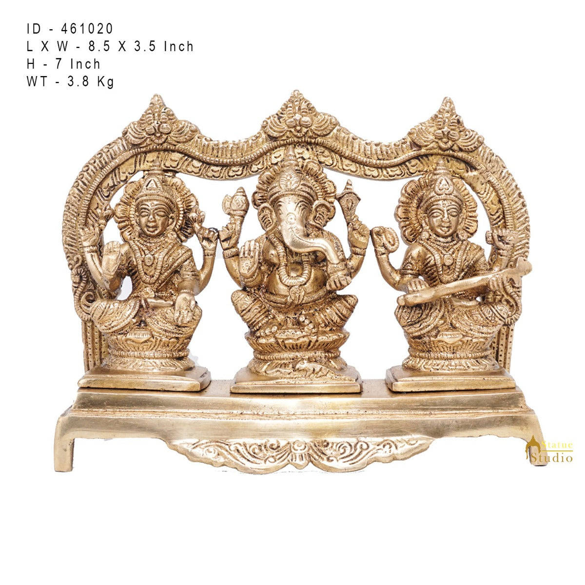 Brass Laxmi Ganesha Saraswati Idol For Home Pooja Décor Gift Statue 7"