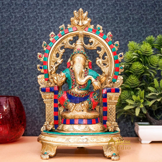 Brass Ganesha Idol Ganpati Statue For Home Office Décor Gift 11"
