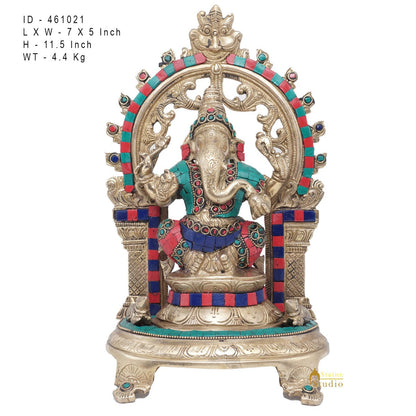 Brass Ganesha Idol Ganpati Statue For Home Office Décor Gift 11" by vendor-unknown - Products (View 7)