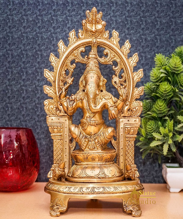 Brass Ganesha Idol Ganpati Statue For Home Office Décor Gift 11" - Image 2