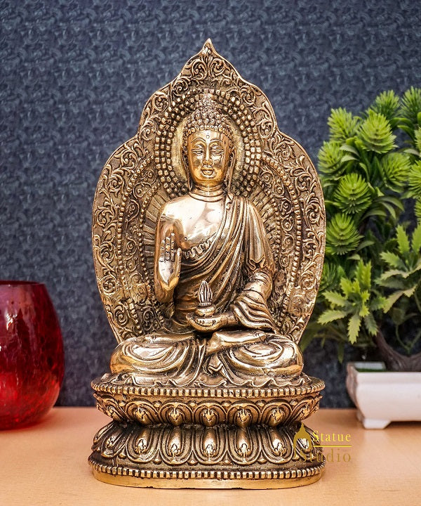 Brass Blessing Sitting Buddha Statue For Home Decor Gift Showpiece 10" - Image 2
