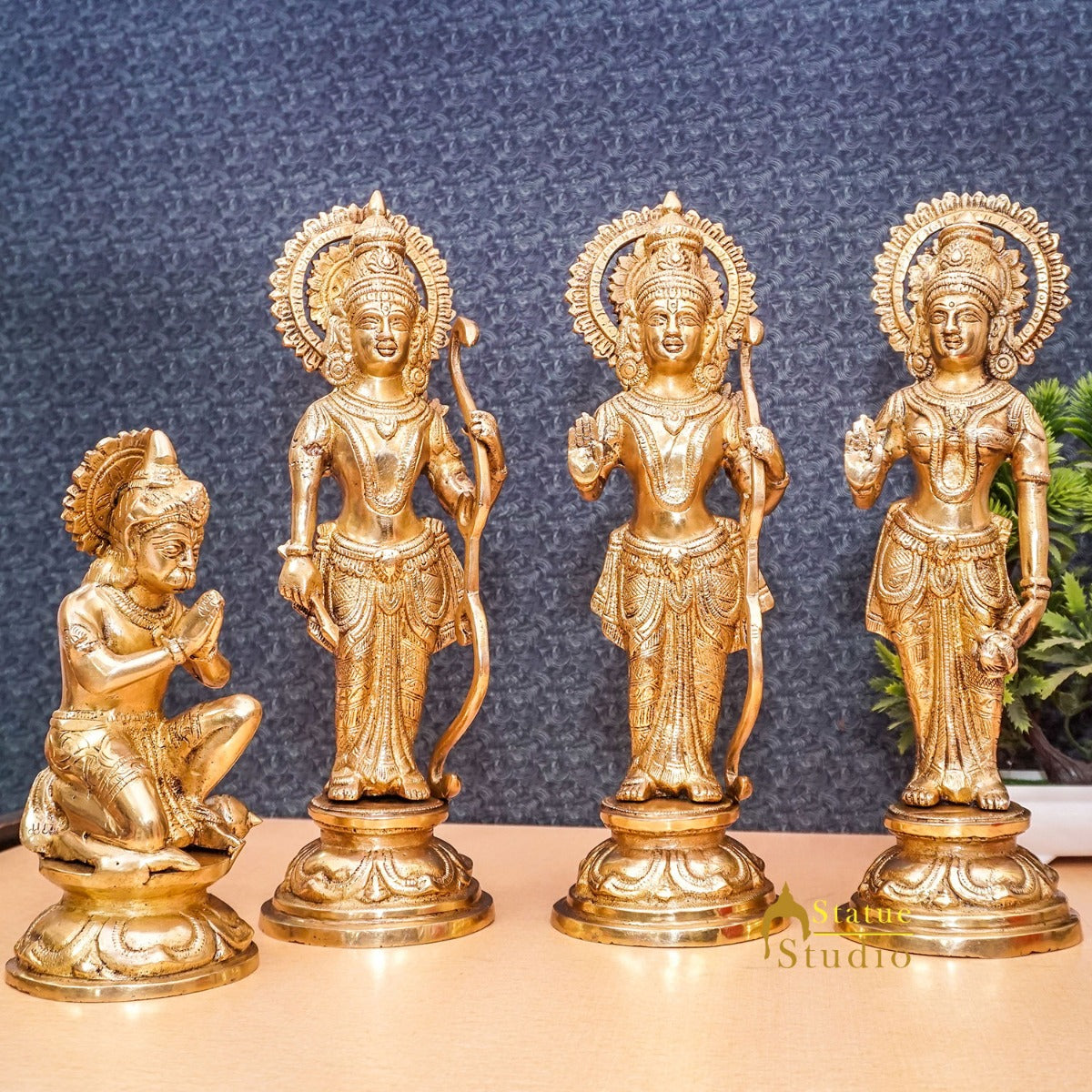 Brass Lord Rama With Family Ram Darbar Sita Laxman Hanuman Statue Idol 12" - Eco-friendly - Sama Homes