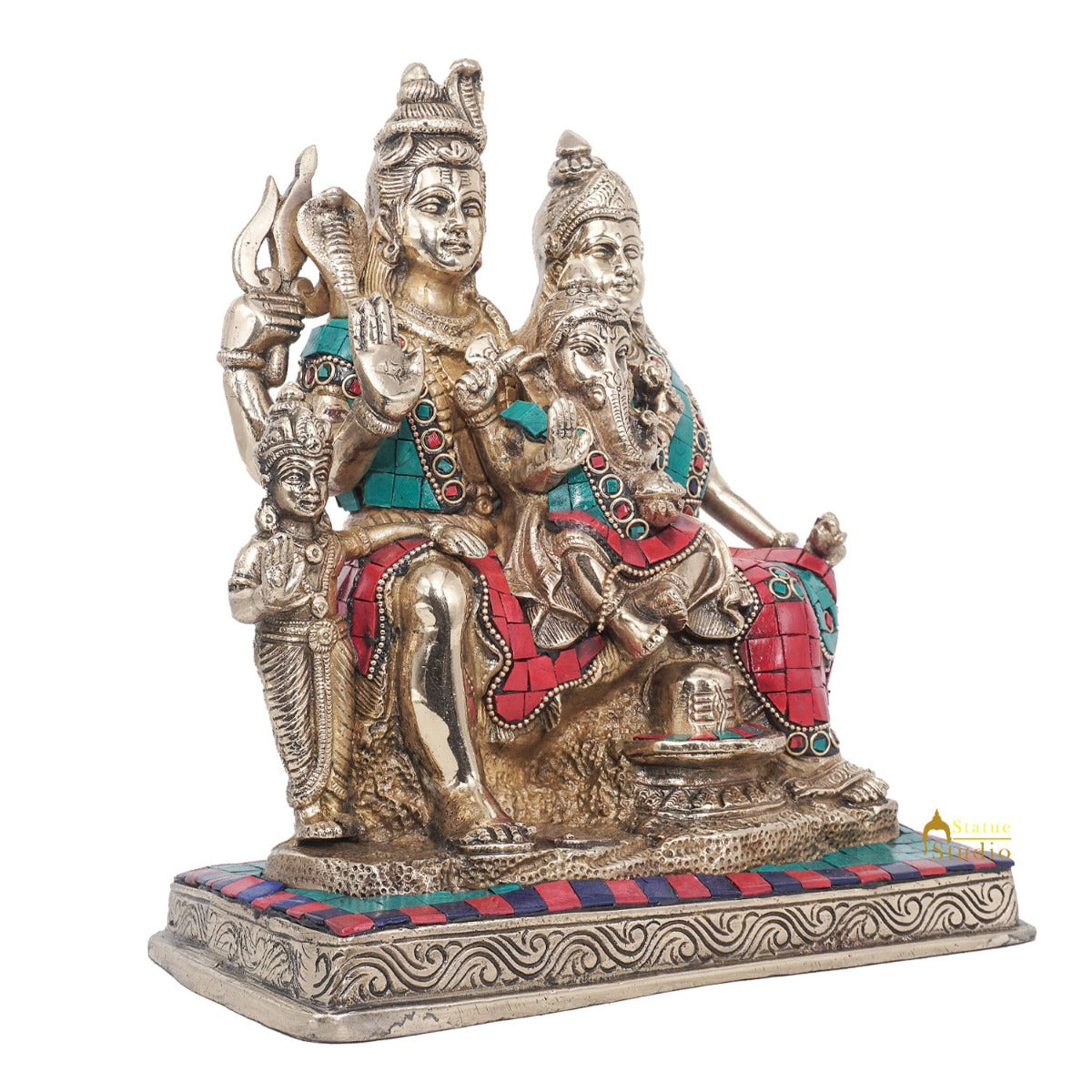 Brass Shiva Family With Parvati Ganesh Karthik Idol For Home Pooja Decor 9.5" - Image 5