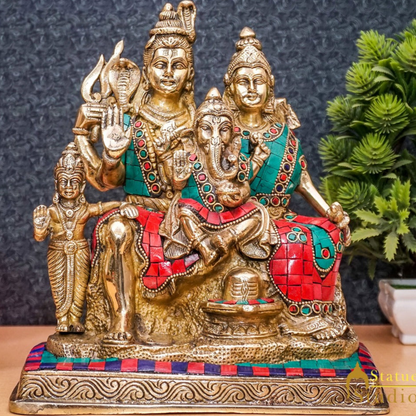 Brass Shiva Family With Parvati Ganesh Karthik Idol For Home Pooja Decor 9.5" by vendor-unknown - Hindu Gods (View 2)