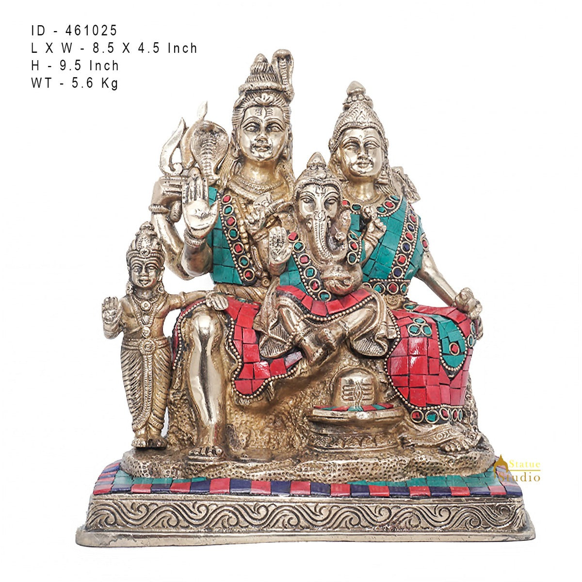 Brass Shiva Family With Parvati Ganesh Karthik Idol For Home Pooja Decor 9.5" - Image 7