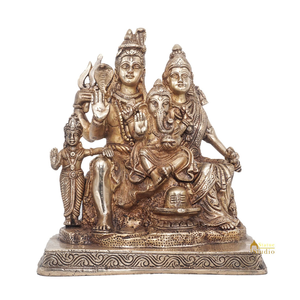 Brass Shiv Parivar Shiva Family With Parvati Ganesh Karthik Idol Home Décor 9.5"