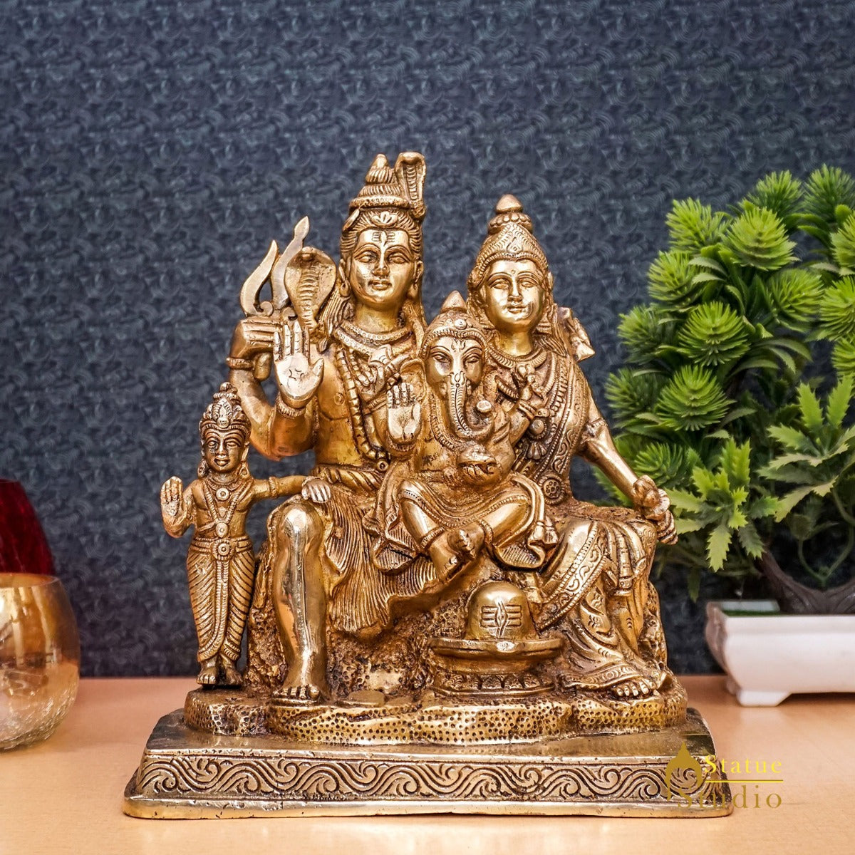 Brass Shiv Parivar Shiva Family With Parvati Ganesh Karthik Idol Home Décor 9.5"