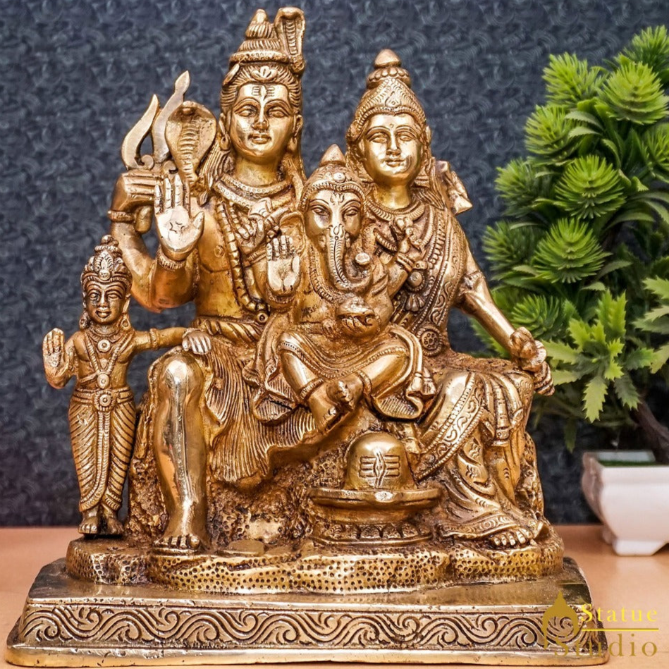 Brass Shiv Parivar Shiva Family With Parvati Ganesh Karthik Idol Home Décor 9.5" - Image 2