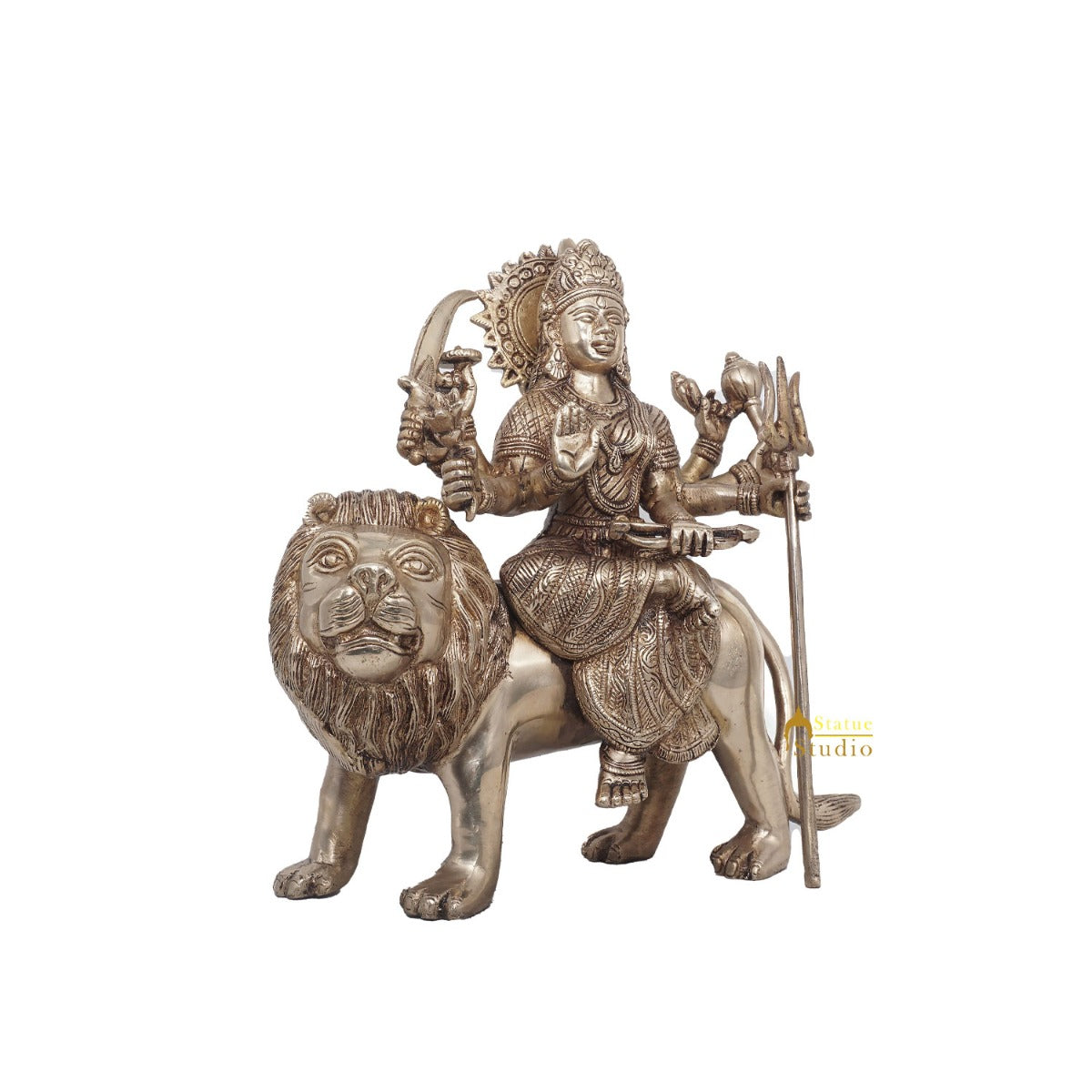 Brass Antique Durga Statue Sherawali Maa Idol For Pooja Home Office Décor Gift - Image 4