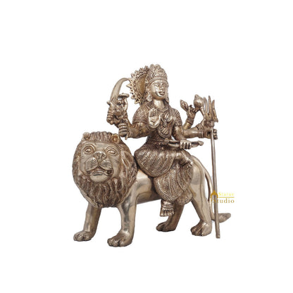 Brass Antique Durga Statue Sherawali Maa Idol For Pooja Home Office Décor Gift by vendor-unknown - Hindu Gods (View 4)