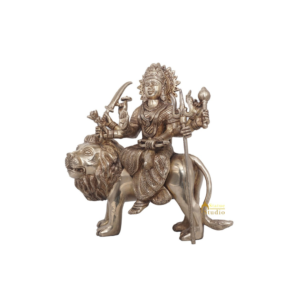 Brass Antique Durga Statue Sherawali Maa Idol For Pooja Home Office Décor Gift