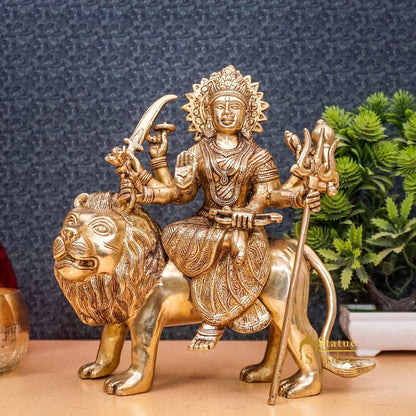 Brass Antique Durga Statue Sherawali Maa Idol For Pooja Home Office Décor Gift by vendor-unknown - Hindu Gods