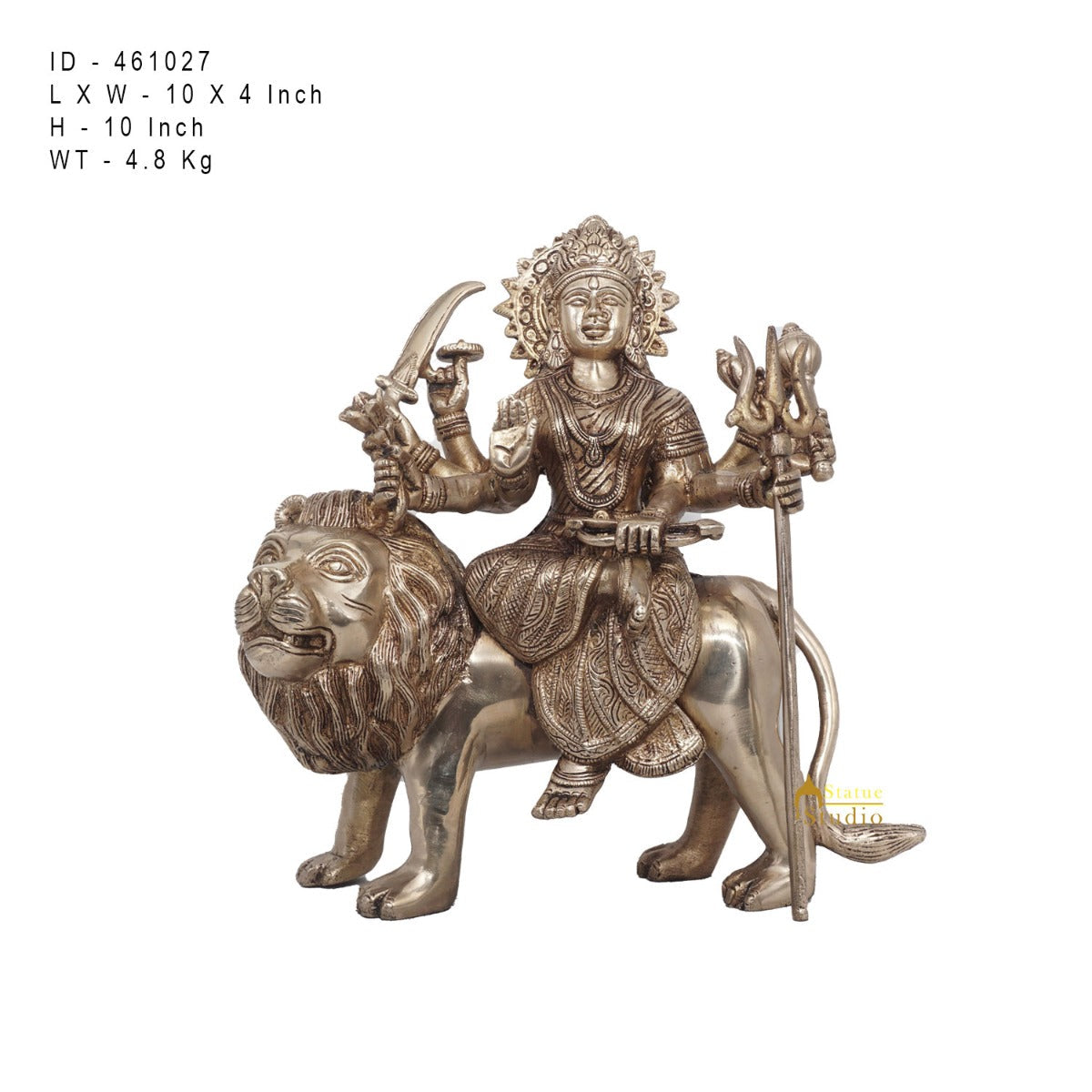 Brass Antique Durga Statue Sherawali Maa Idol For Pooja Home Office Décor Gift - Image 7