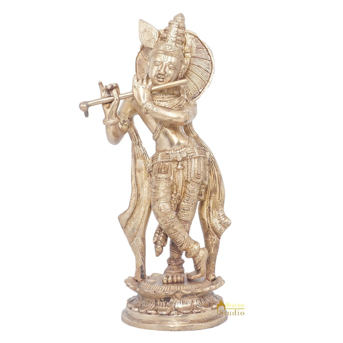 Brass Antique Lord Krishna Idol Showpiece For Home Pooja Décor Gift Statue 11" - Image 3