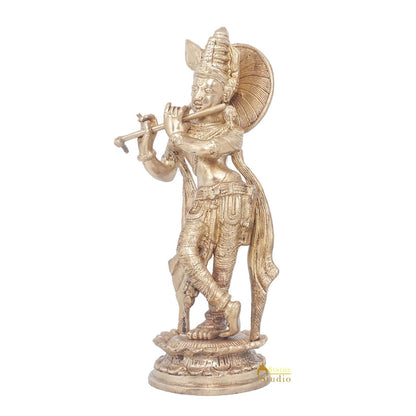 Brass Antique Lord Krishna Idol Showpiece For Home Pooja Décor Gift Statue 11" by vendor-unknown - Hindu Gods (View 4)