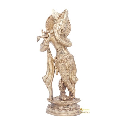 Brass Antique Lord Krishna Idol Showpiece For Home Pooja Décor Gift Statue 11" by vendor-unknown - Hindu Gods (View 5)