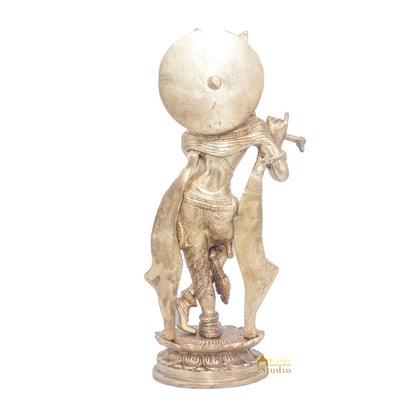 Brass Antique Lord Krishna Idol Showpiece For Home Pooja Décor Gift Statue 11" by vendor-unknown - Hindu Gods (View 6)