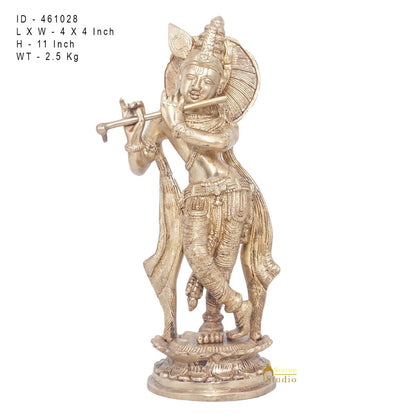 Brass Antique Lord Krishna Idol Showpiece For Home Pooja Décor Gift Statue 11" by vendor-unknown - Hindu Gods (View 7)