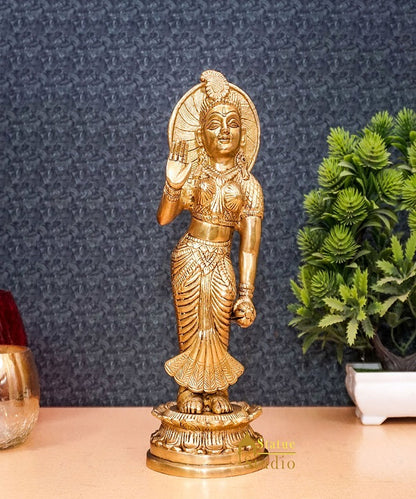 Brass Antique Lord Radha Idol Showpiece For Home Pooja Décor Gift Statue 11" by vendor-unknown - Hindu Gods
