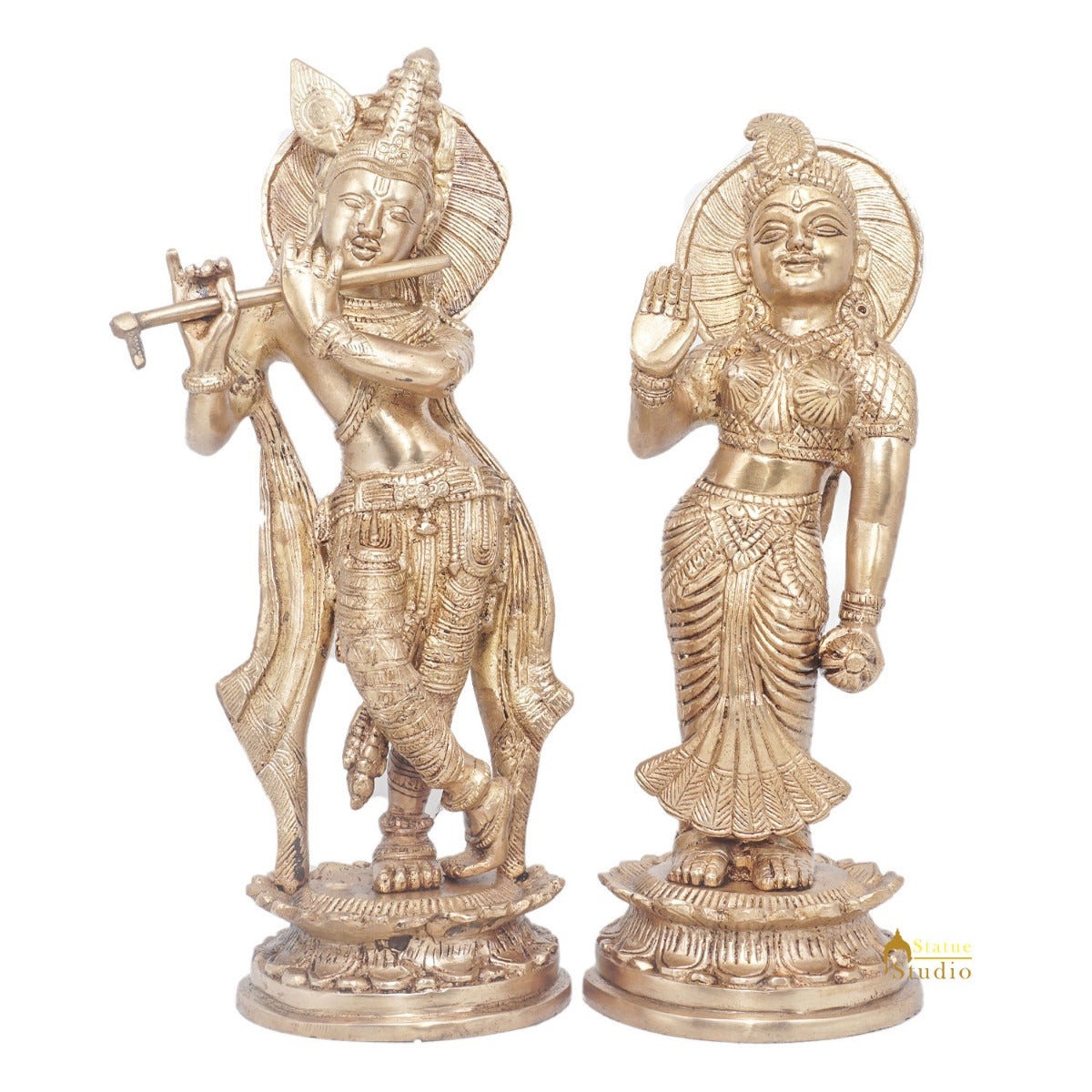 Brass Antique Lord Radha Krishna Idol For Home Pooja Décor Gift Statue 11" - Image 3