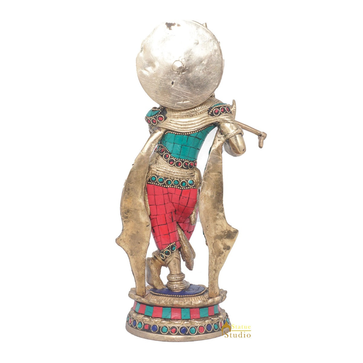 Brass Antique Lord Krishna Idol Showpiece For Home Pooja Décor Gift Statue 11" - Image 6