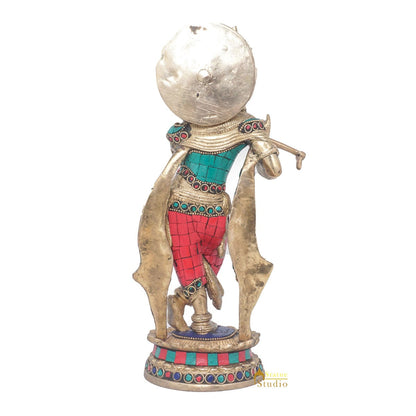 Brass Antique Lord Krishna Idol Showpiece For Home Pooja Décor Gift Statue 11" by vendor-unknown - Hindu Gods (View 6)