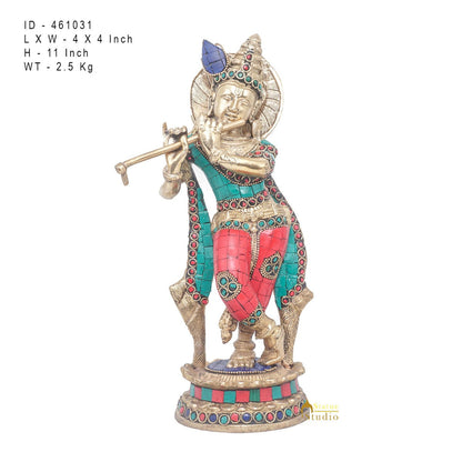 Brass Antique Lord Krishna Idol Showpiece For Home Pooja Décor Gift Statue 11" by vendor-unknown - Hindu Gods (View 7)